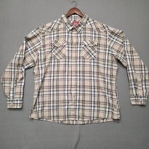 Wrangler Red Men's Multicolor Plaid‎ Long Sleeve Pearl Snap Shirt Size 3XL